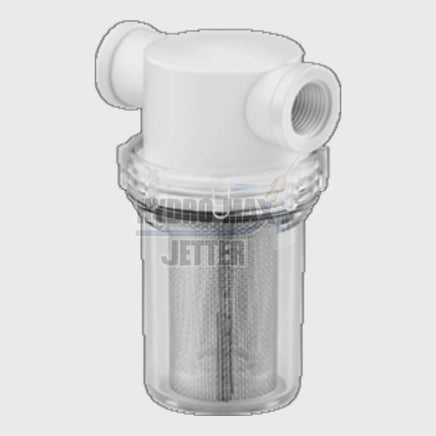 Impact-Resistant T-Strainer with Clear Housing and 80 Mesh Filter, 1" NPT - Hydro-Max Jetter